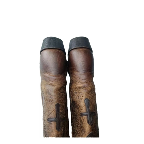 J.B. Dillon Leather Winged Cross Embroidered Cut Out Boots  Size 7 B Brown - Picture 14 of 15